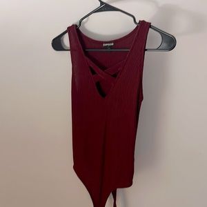 Maroon cross top bodysuit